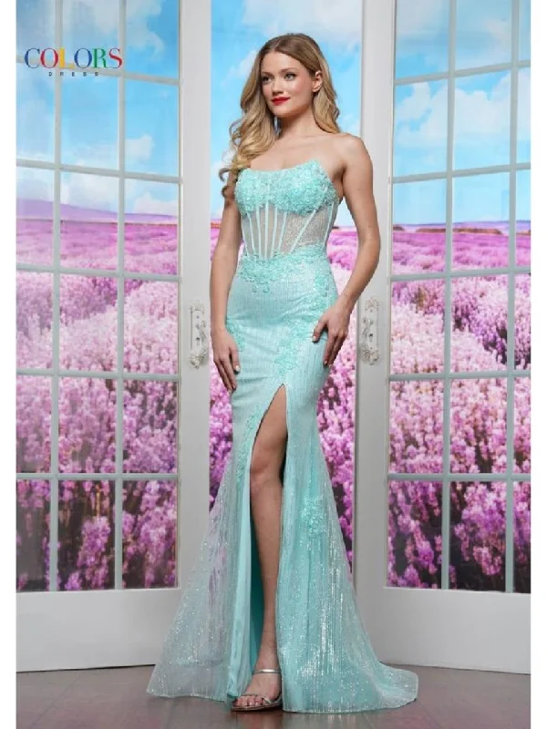 Colors 3588 Fitted Formal Long Slit Evening Prom DressTightrace