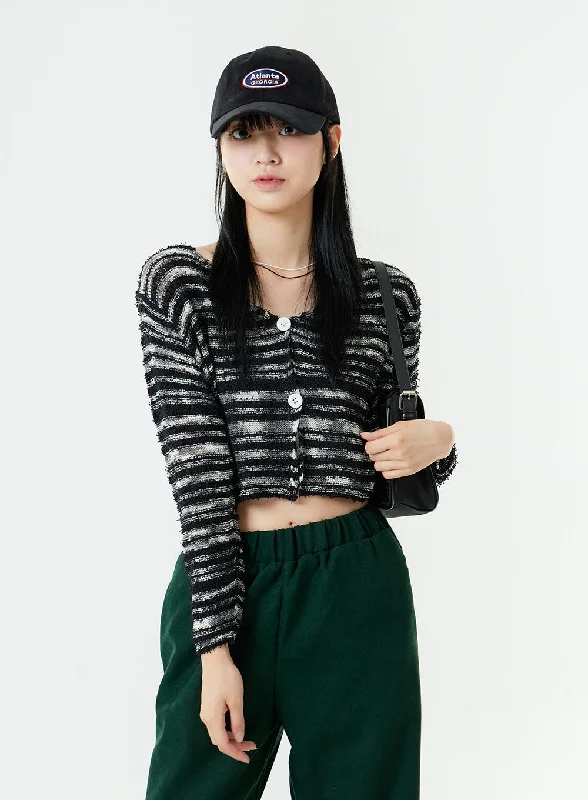 Mix Color Stripe Cropped Cardigan OG24Retro cardigan