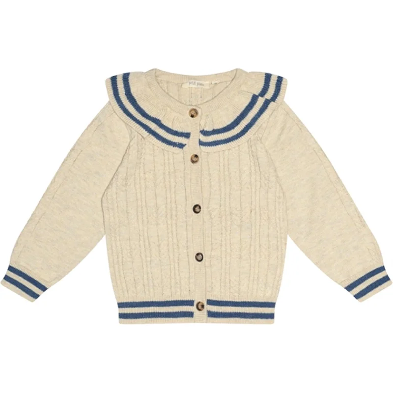 Petit Piao® Nature White/Denim Blue Cardigan Cabel KnitBudget cardigan