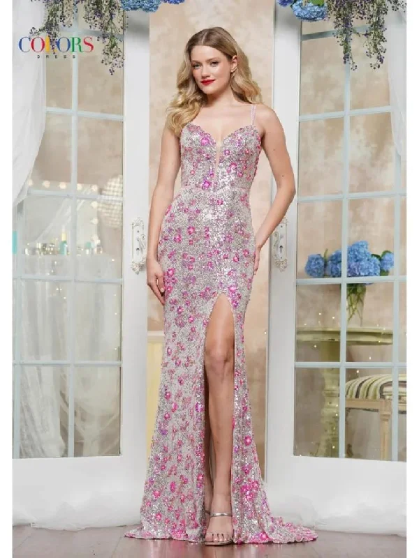 Colors 3581 Formal Long 3D Floral Sequin Prom DressTightstructure