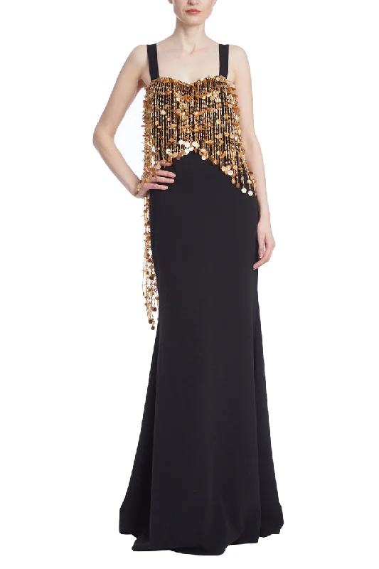 Badgley Mischka EG4128 Long Beaded Fringe Formal DressTightdefense