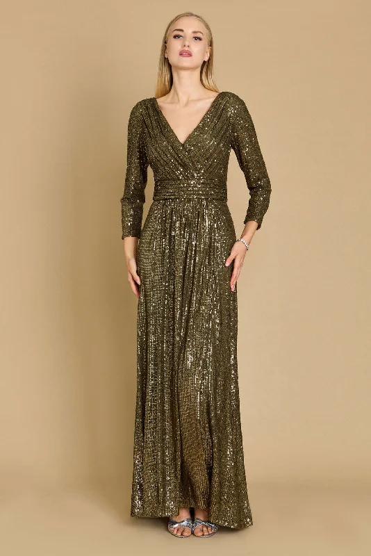 Long Sleeve Sequin Formal Hand Beaded Dress OliveTightshoe