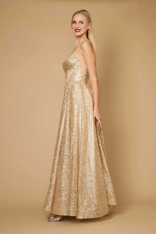 Long Sparkling Cowl Corset Prom Dress GoldTightseal