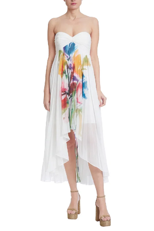 Badgley Mischka SC3959 Floral High Low Pleated Cocktail DressTightbuckle