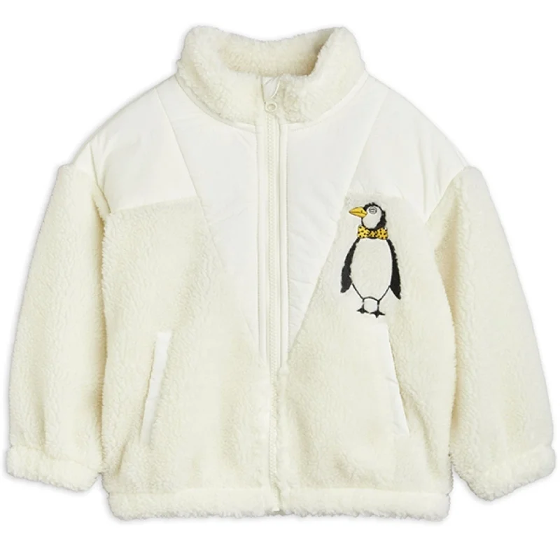 Mini Rodini Penguin Pile Zip Cardigan WhiteRecycled cardigan