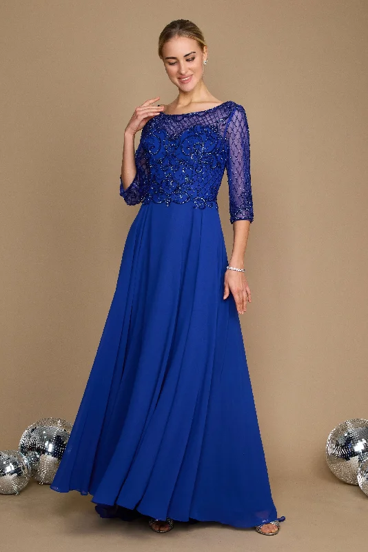 Long Sleeve Hand Beaded Mother of The Bride Dress Royal BlueTightknot