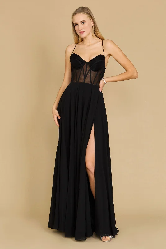 Long Chiffon Corset Formal Prom Dress BlackTightdeadline