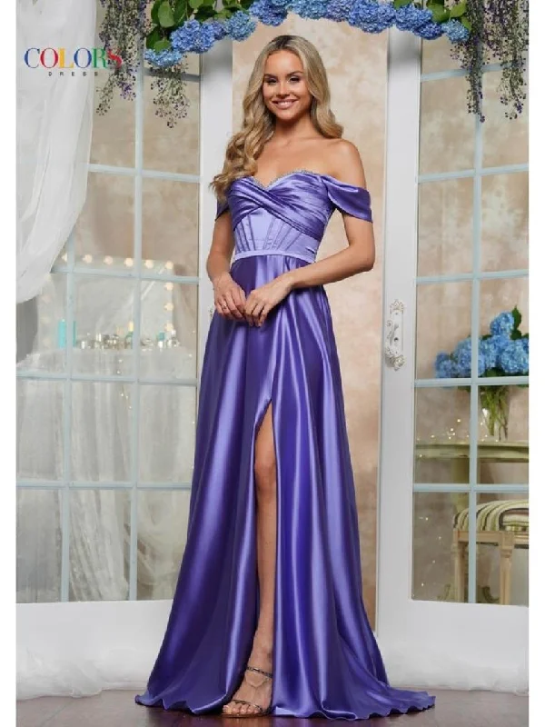 Colors 3606 Long Formal Slit Prom A Line DressTightlace