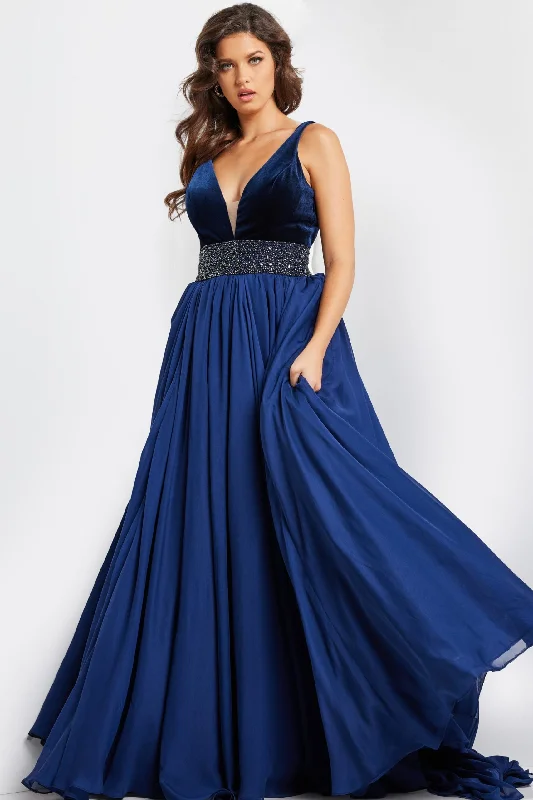 Jovani 26201 A Line Long Formal Beaded Velvet Prom DressTighthuddle