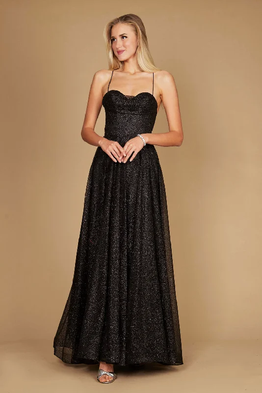 Long Sparkling Cowl Corset Prom Dress BlackTightlipped