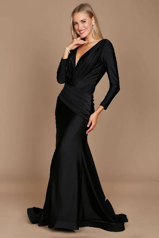 Long Sleeve Formal Fitted Evening Dress BlackTightgame