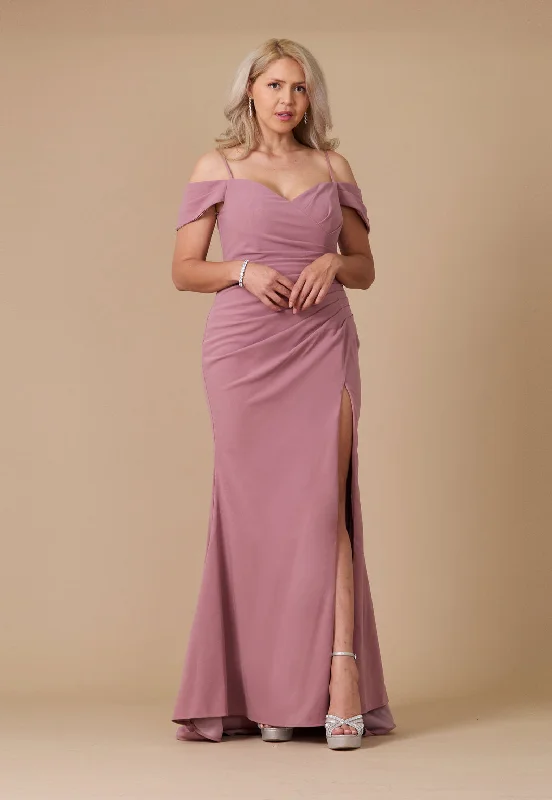 Long Formal Off The Shoulder Wrap Evening Dress MauveTightstructure