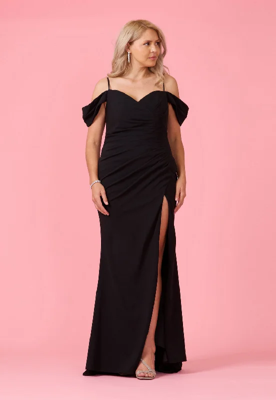 Long Formal Off The Shoulder Wrap Evening Dress BlackTightoffense