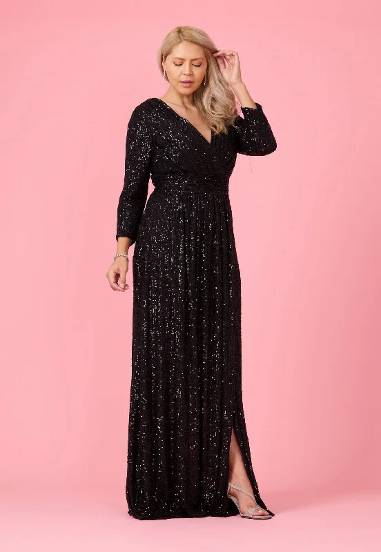 Long Sleeve Sequin Formal Hand Beaded Dress BlackTightframe