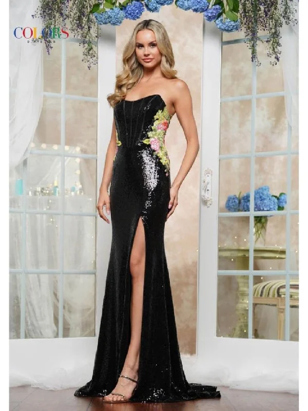 Colors 3536 Formal Floral Fitted Long Prom DressTightsleeve