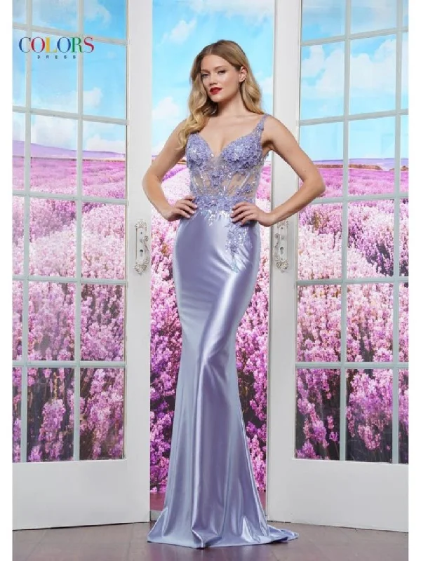 Colors 3596 Formal Metallic Long Fitted Prom DressTightsync