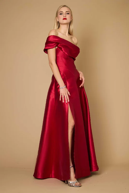 One Shoulder Long Formal Ball Gown Evening Dress BurgundyTighthold