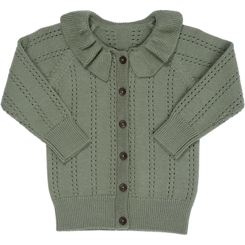 Copenhagen Colors Sage Green Merino Pattern Cardigan w. CollarLight-reflective cardigan