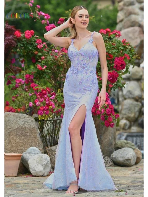 Colors 3526 Long Floral Glitter Formal Prom DressTightness