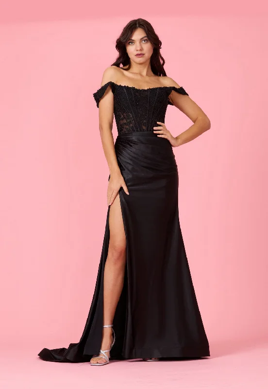 Long Corset Mermaid Prom Formal Dress BlackTightbuckle