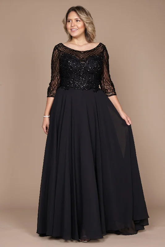 Long Sleeve Hand Beaded Mother of The Bride Dress BlackTightlink