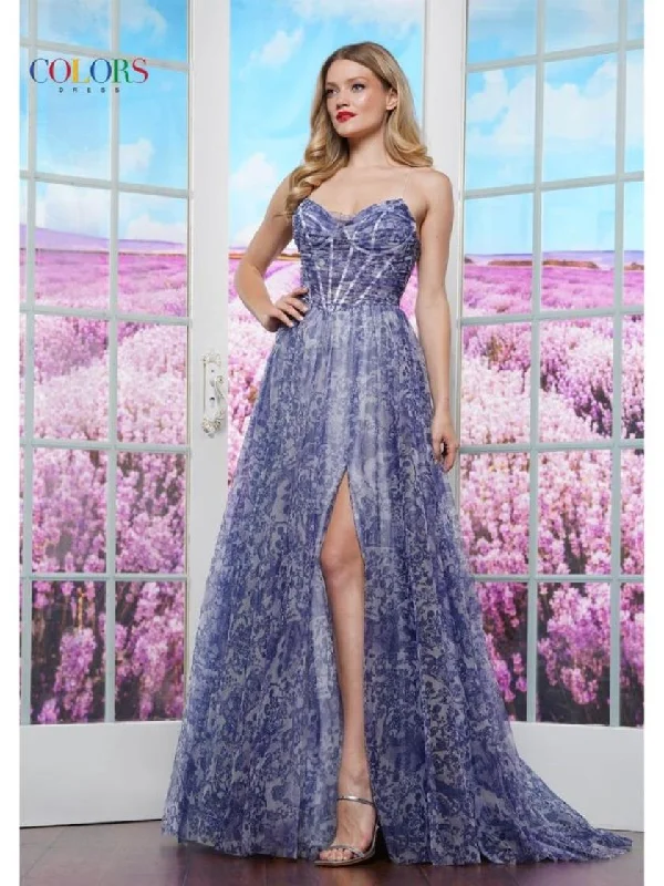 Colors 3617 Long Formal A Line Print Prom DressTightcircle