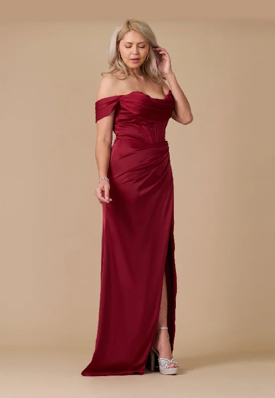 Corset Satin Formal Evening Dress BurgundyTightcuff