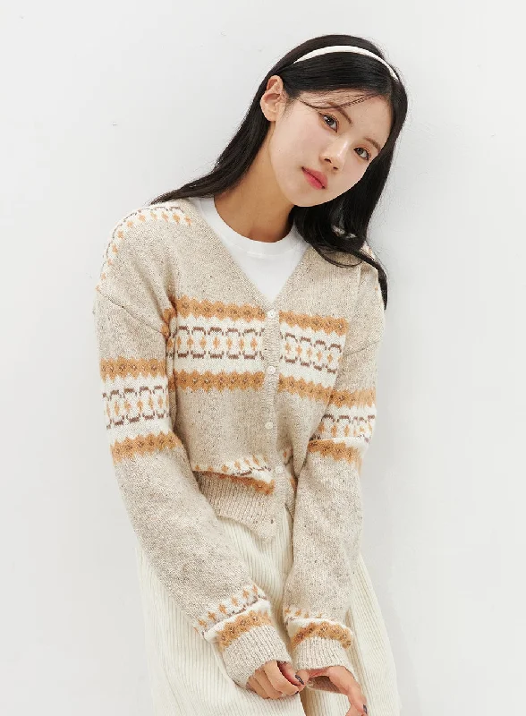 Jacquard Knit Button Cardigan OO312Cashmere cardigan