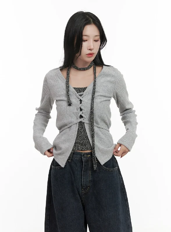 Slim-Fit X-Strap V-Neck Cardigan CD404Minimalist cardigan