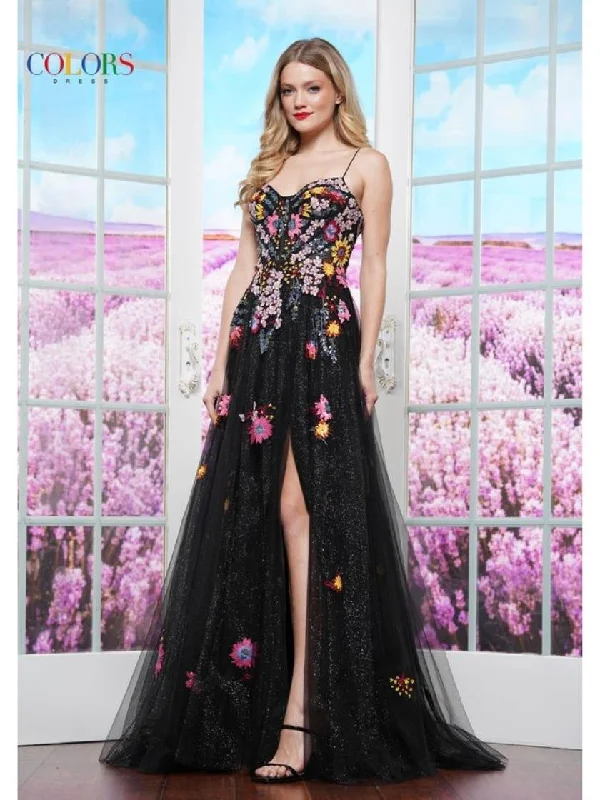 Colors 3582 Formal Floral Applique Long Prom DressTightplan