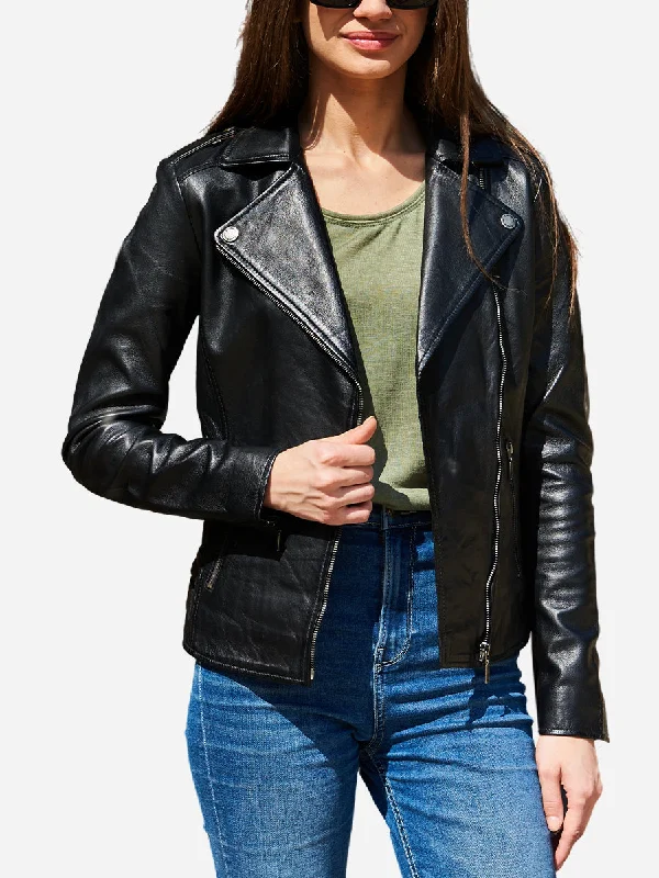 Alexandra Black Leather Motorcycle JacketDenim Jackets