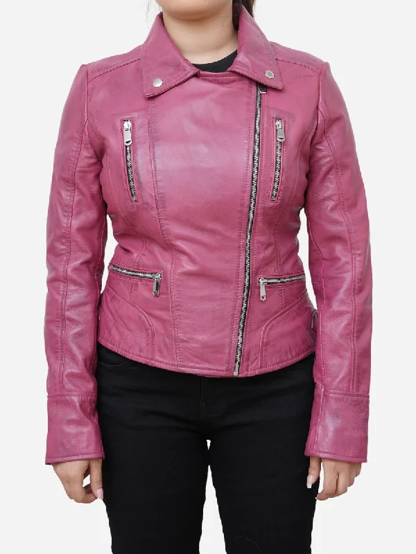 Ariella Real Sheepskin Pink Leather Biker JacketCycling Jackets