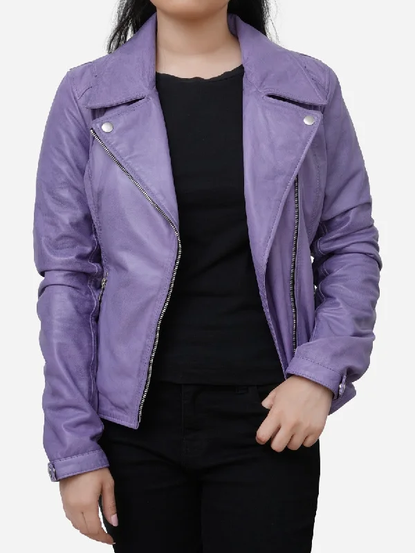 Aurora Slim Fit Purple Real Leather Moto JacketFringed Jackets