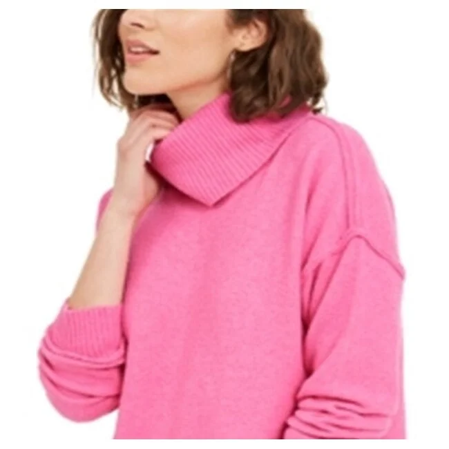 Bar Iii Women's Long Sleeve Turtle Neck Sweater Pink Size LargeSilk Knit Tops