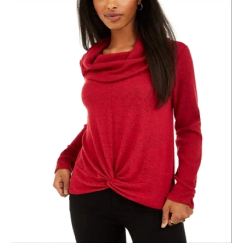 Bcx Junior's Textured Cowlneck Twist Front Sweater Red Size LargeBranded Knit Tops