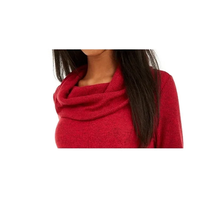 Bcx Junior's Textured Cowlneck Twist Front Sweater Red Size MediumMetallic Knit Tops