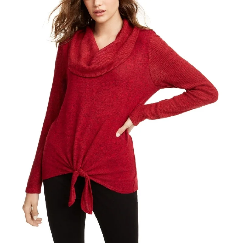 Bcx Junior's Textured Tie Front Cowlneck Sweater Red Size SmallCashmere Knit Tops