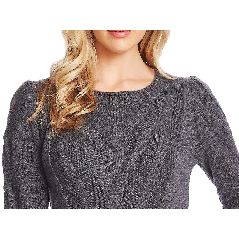 Cece Women's Cable Knit Puff Sleeve Sweater Gray Size SmallLace-Up Knit Tops