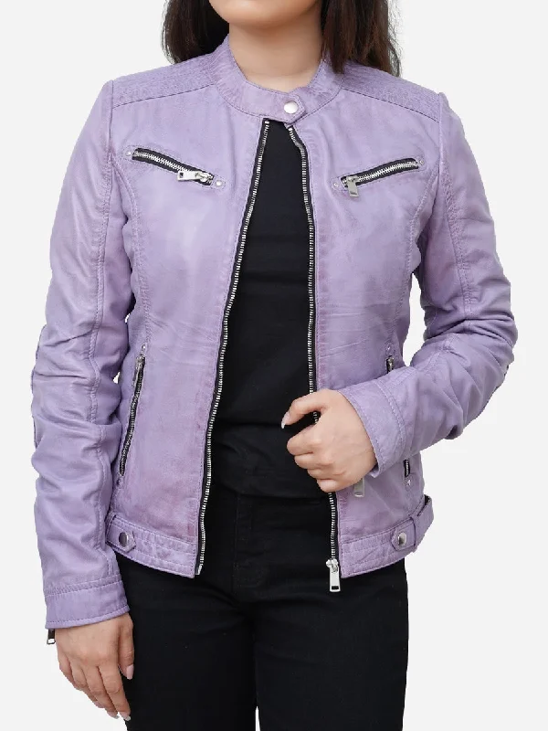 Charlotte Casual Slim Fit Purple Leather Biker JacketCropped Jackets