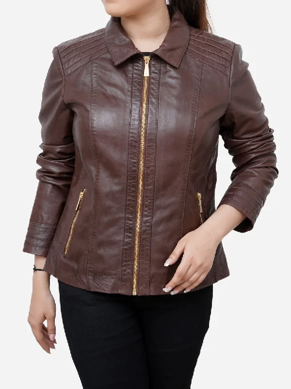 Daisy Casual Brown Genuine Leather JacketThermal Jackets