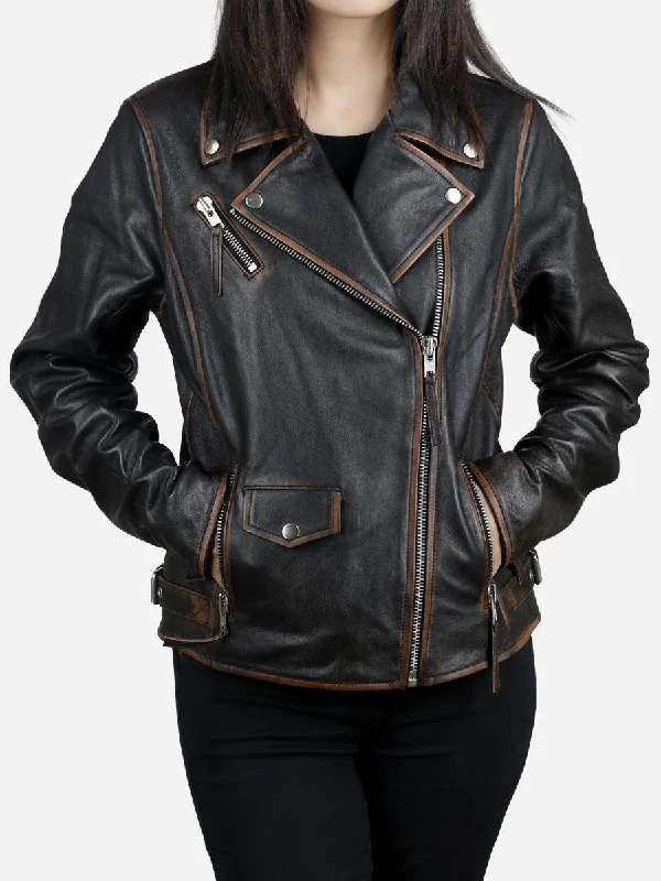 Daniela Women's Dark Brown Biker Leather JacketHooded Jackets