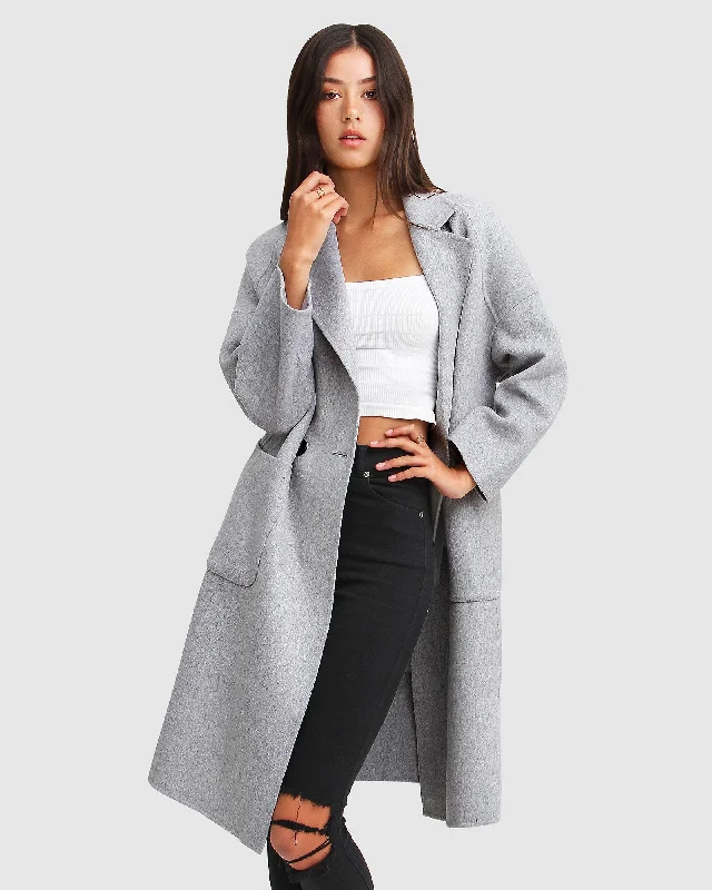 Publisher Double-Breasted Wool Blend Coat - Grey MarleStudded Jackets