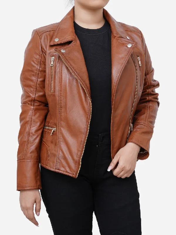 Hazel Classic Motorbike Brown Leather JacketLimited Edition Jackets