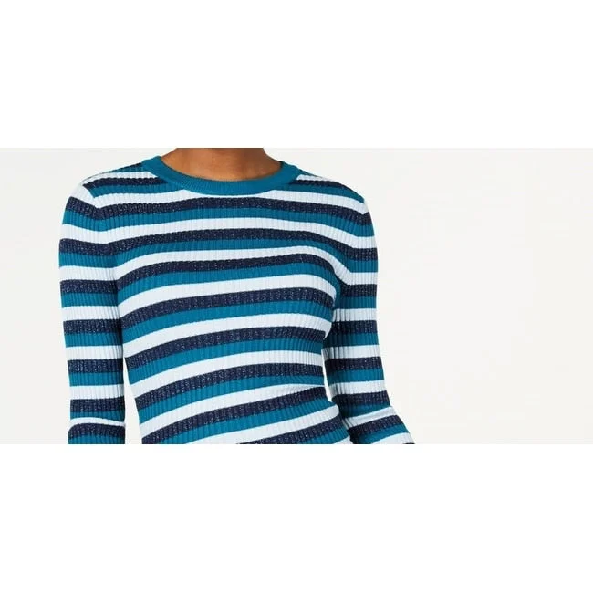 Hooked Up By Iot Junior's Shine Striped Rib Knit Sweater Blue Size SmallHunting Knit Tops