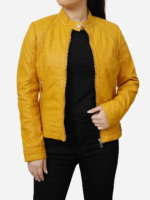 Isabella Casual Yellow Motorcycle Leather JacketCamping Jackets