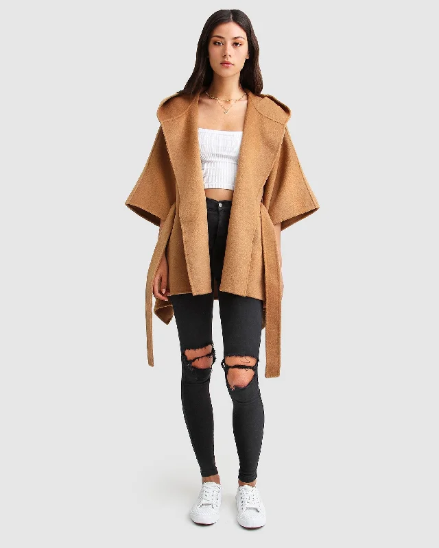 Jackson Landing Wool Blend Cape Coat - Dark CamelStudded Jackets