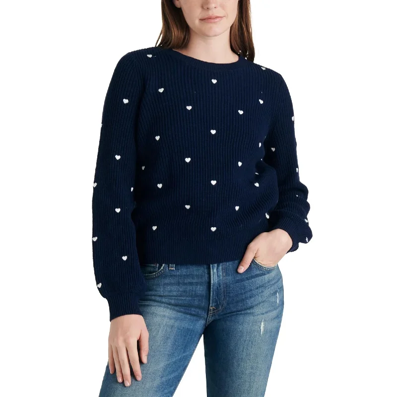 Lucky Brand Women's Embroidered Heart Ribbed Sweater Navy Size X-SmallLayered Knit Tops