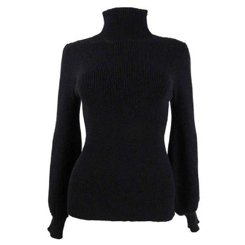 Lucy Paris Women's Mock Neck Balloon Sleeve Sweater Black Size X-SmallFitted Knit Tops