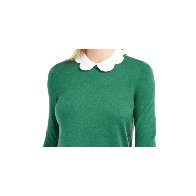 Maison Jules Women's Scalloped Neck Layered Look Sweater Green Size X-SmallRetro Knit Tops