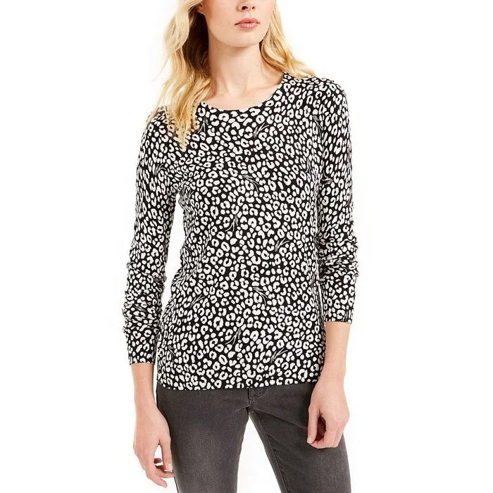 Michael Kors Women's Cat Print Sweater Black Size MediumPocketed Knit Tops